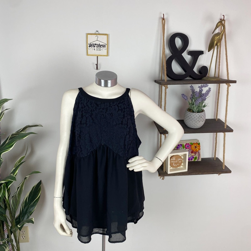 Torrid Black Lace Overlay Chiffon Tank